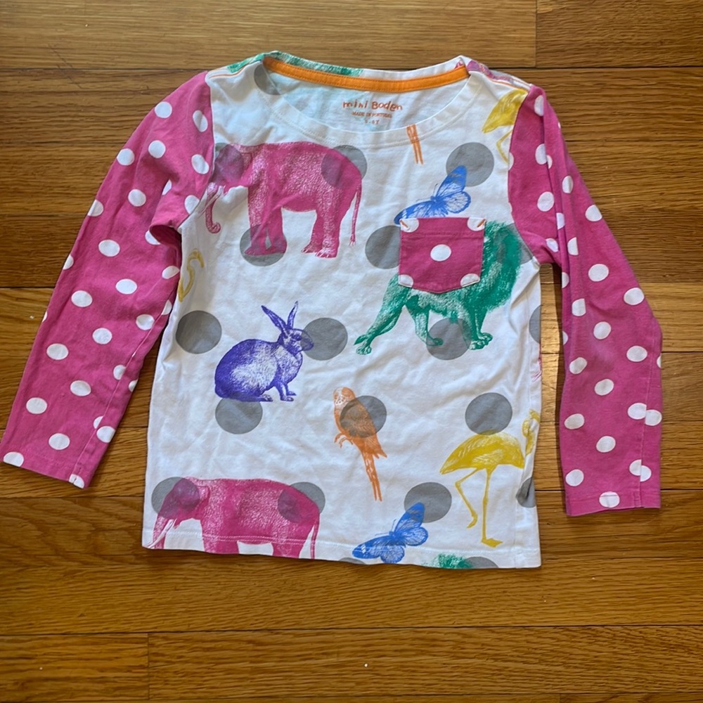 Long sleeve, mini Boden, fun, polkadot, animal top